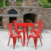 Flash Furniture CH-51090TH-4-18CAFE-RED-GG 30" Round Metal Table Set with Cafe Chairs in Red
